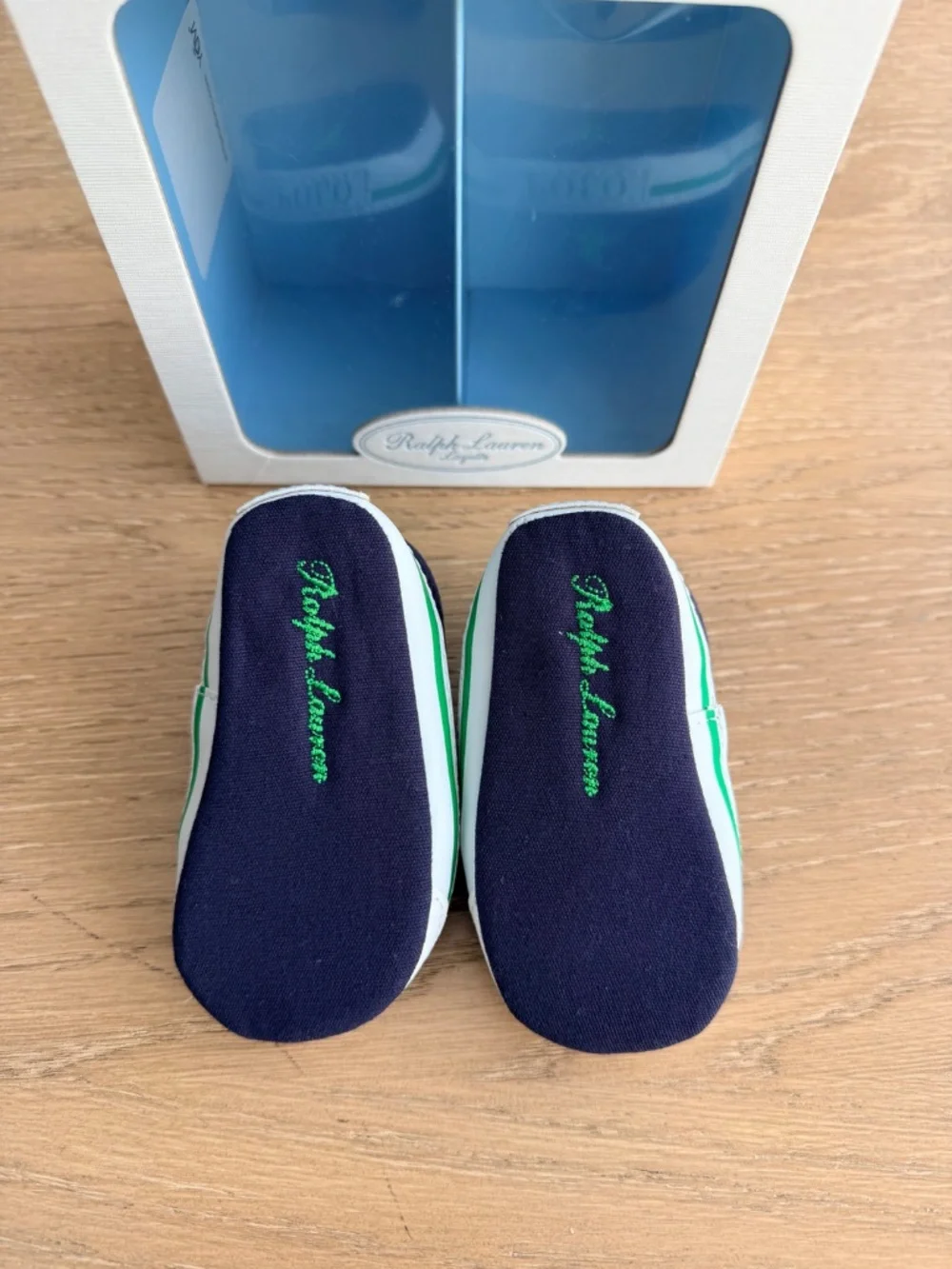 Ralph Lauren Infant Crib Shoes Size 3 Navy & Green Sneakers 6-9mo.